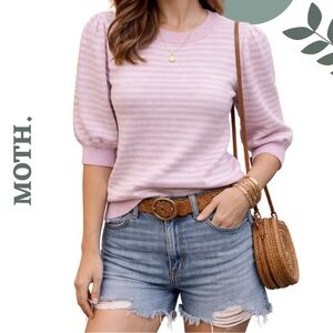 MOTH Lavender Purple Stripe Puff Sleeve Knit Sweater Size Small